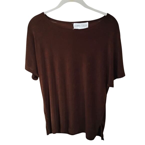 Donna Toran M Top 🤎 Brown Raglan Sleeve Stretchy Casual Side Slit Blouse - Picture 9 of 13